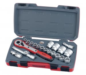 Klucze 21-elementowy zestaw narzędzi nasadowych z chwytem kwadratowym 1/2″. Teng Tools T1221-6